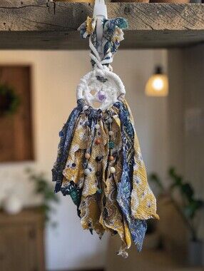 Boho Fabric Tassel Hanging Wall Decor in Mustard & Navy